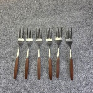 6 VINTAGE EKCO ETERNA CANOE MUFFIN DINNER FORKS, JAPAN STAINLESS STEEL FLATWARE